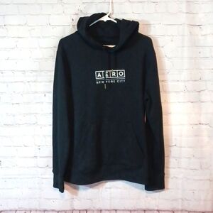 Womans Areopostle Embroidery New York City  Black Hoodie Sweat Shirt M